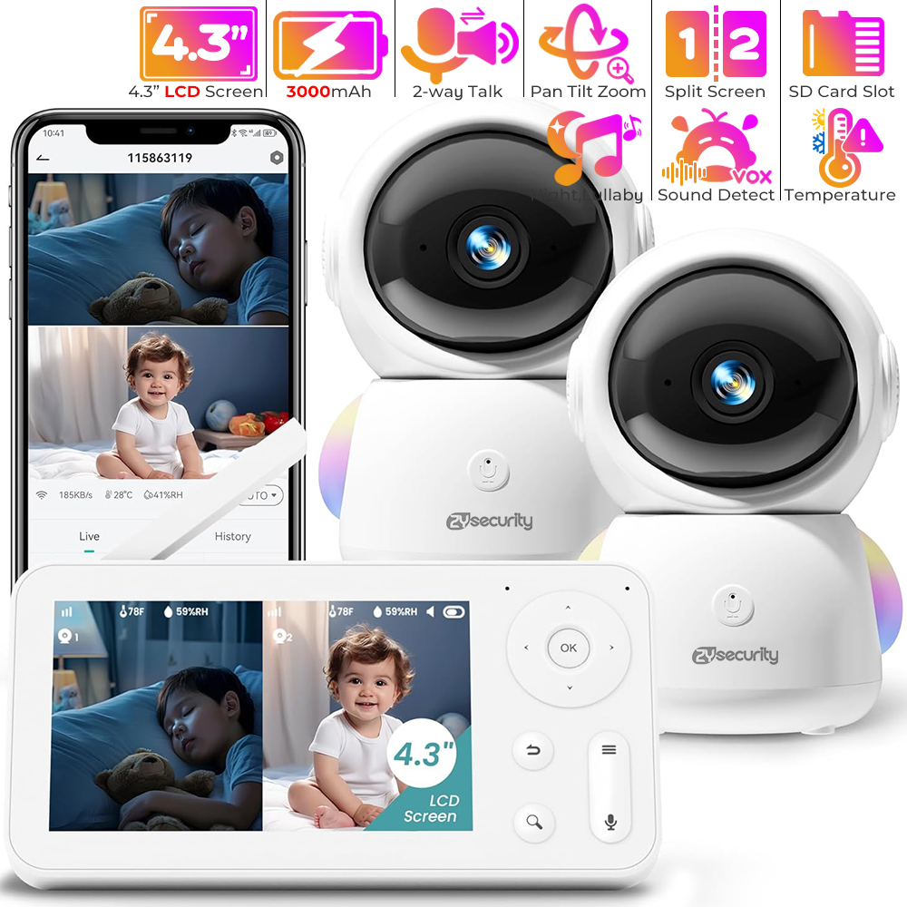 Audio Music Video - Monitor de bebê 2K com 2
