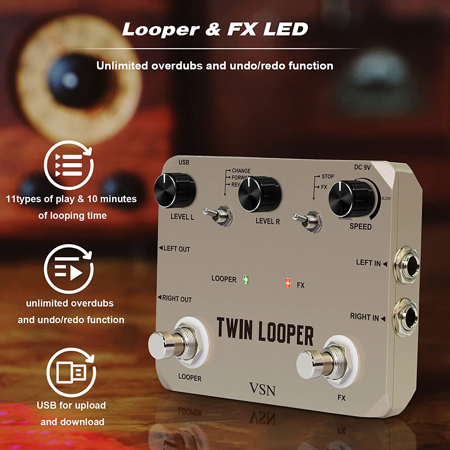VSN Twin Looper Pedal de efeit - Looper Pedal Guitar avaliação e preço